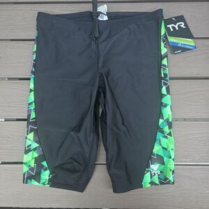 TYR Tyreeco Men's Nylon Labyrinth Splice Jammer Green/black Swim SZ 32 New